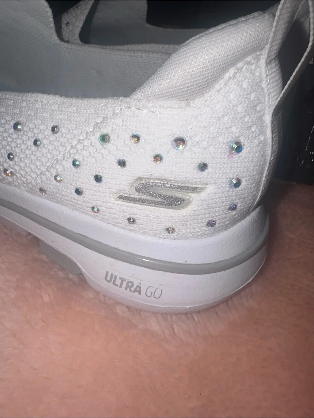 Skechers White Slip-On Rhinestone Knit Sneakers